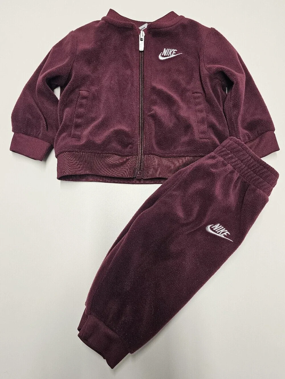 Nike Charming Fleece-Velour Plush Zip Jogger Tracksuit Burgundy/Maroon (6 month)